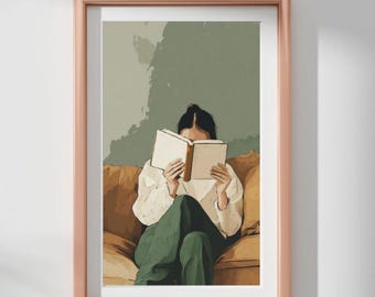 My Happy Place Book Lover Print, Art Print voor boekenliefhebbers en lezers, ontspannende kunst voor lezers en liefhebbers van ontspanning op de bank