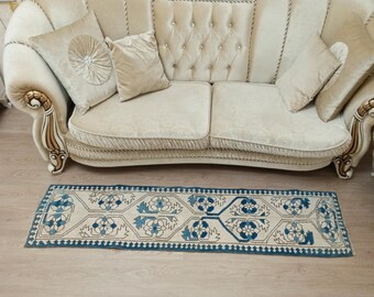 2x6 Rug, Runner Rug, Blue White Wool Runner Rug, Patchwork Runner Rug, 2x6 Persian Runner Rug, Design Rug, Turkish Runner Rug, 1.9x6.2 Ft