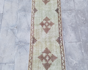 Dywan wełniany Vintage Oushak, jasnozielony, do przedpokoju, 2x7