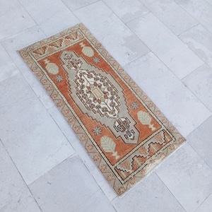 Vintage Turkish Oushak Rug 1.9x3.7 ft: Handwoven Wool Doormat