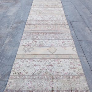 Vintage Patchwork Runner Rug: 3x11 Turkish Wool Rug