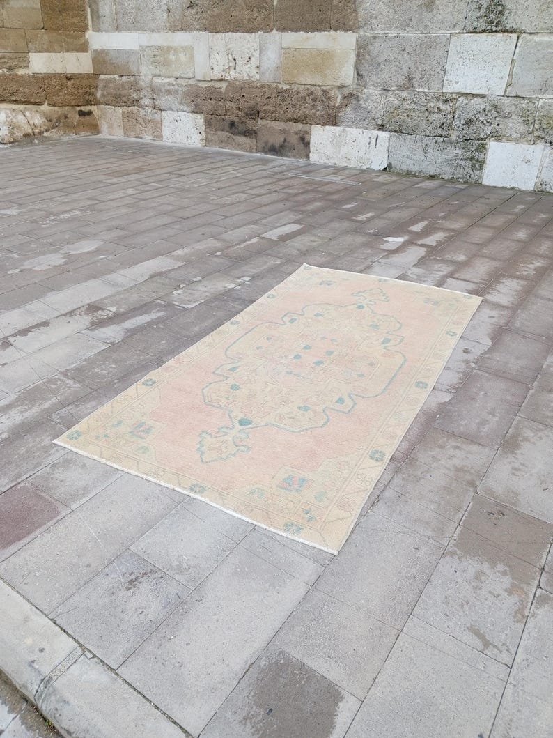 Pastle Color Rugs Muted Pastel Pink Area Rug 4x8, Ft Soft Blue Oushak Rug, Vintage ...