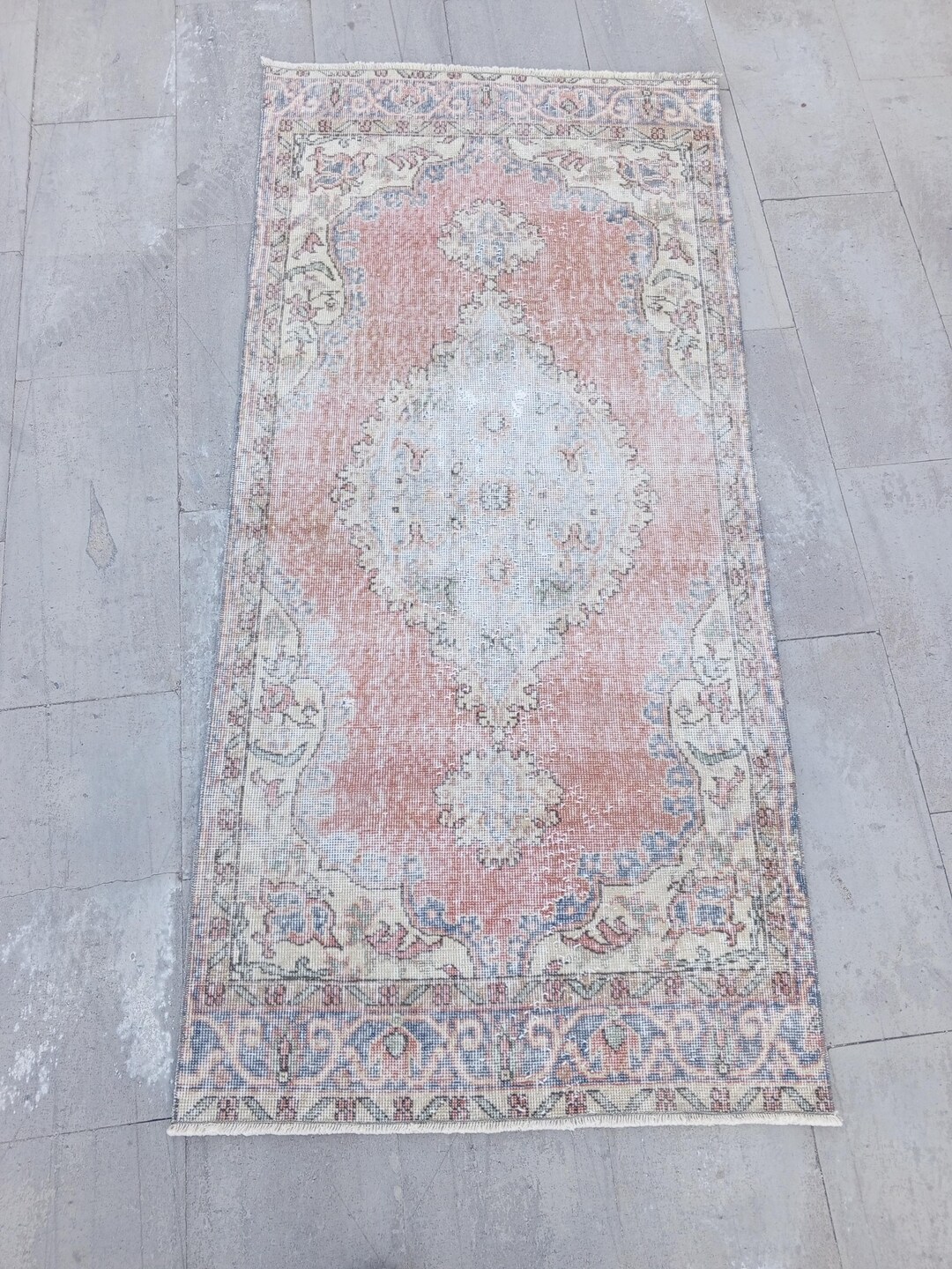 Old Vintage Antique Carpet, 3x6.4 Feet, Handmade Wool Home Decor Rug ...