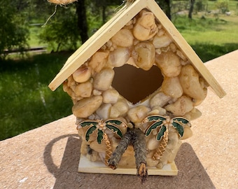 Mini Stone Birdhouse + Outdoor Garden Gift + Beach Lovers Birdhouse + Indoor Outdoor Birdhouse