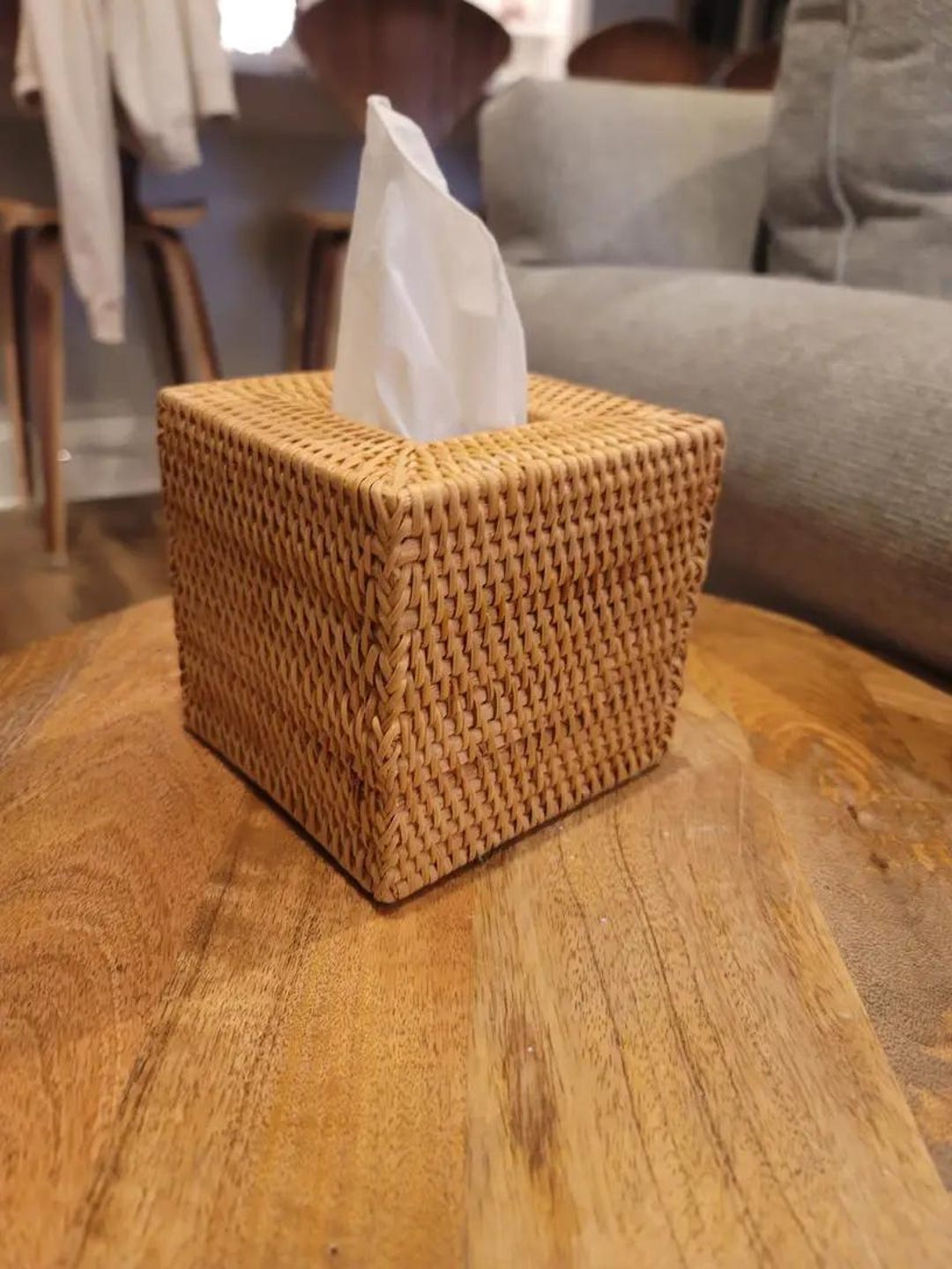 Handmade Square Rattan Tissue Box Cover, Woven Wicker Tissue Holder ...