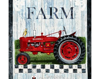 Hometown Life Fabric Farmall Tractor Toss on Blue Print Concepts YARD