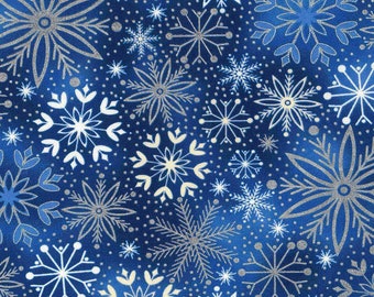 Christmas Fabric Snowflakes Blue And Silver Glitter Fabric Traditions Yard
