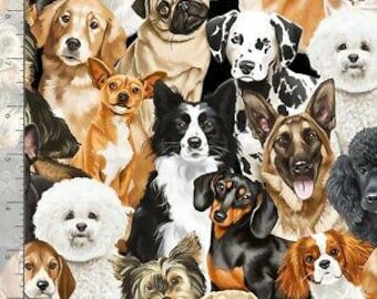 Love My Dog Fabric - Packed Dog Breeds - Timeless Treasures YARD