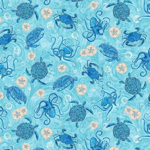 Nautical Fabric | M'Ocean Sea Turtle Octopus Toss Blue | Studio E YARD