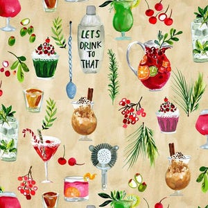 Food Fabric | Mixed Drink Cocktail Allover Multi | Dear Stella YARD