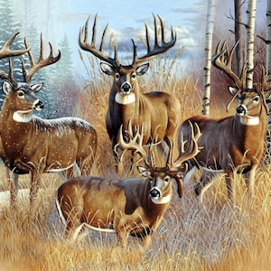 35&quot; Fabric Panel | David Textiles Digital Four Whitetail Bucks Deer Scene