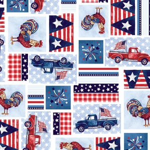 Patriotic Fabric | Star Spangled Pickup Rooster Patch | Freckle + Lollie YARD