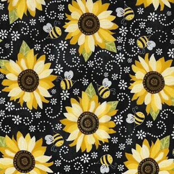 You Are My Sunshine Fabric - Sunflower Bee Black - Timeless Treasures YARD