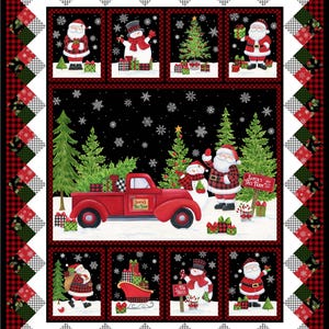 35&quot; Fabric Panel | Northcott Santa&#39;s Tree Farm Pickup Snowman Christmas Blocks