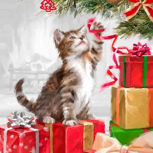 35&quot; Fabric Panel | David Textiles Digital Kitten with Ribbon Christmas Tree