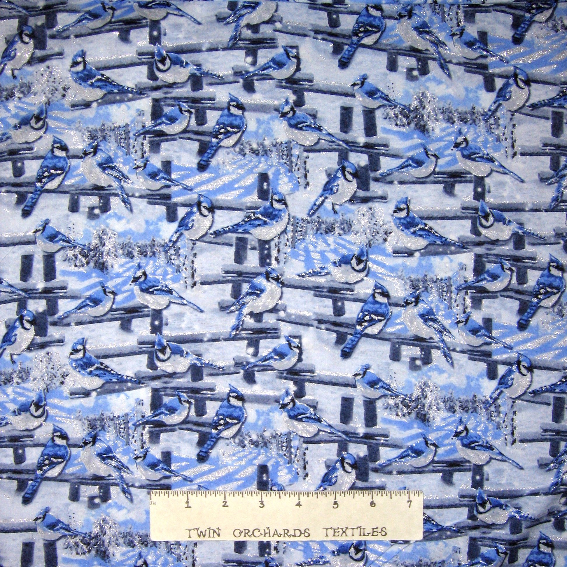 Christmas Fabric Winter Bluebirds with Glitter Timeless Treasures YARD