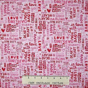 Valentine's Day Fabric - Dear Heart Love Words Patch Pink - Studio E YARD