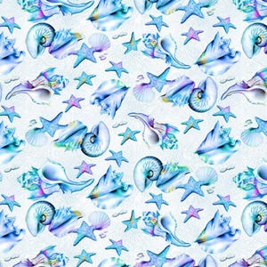 Nautical Fabric | Coral Reef Seashell Conch Allover Blue Purple | Studio E YARD