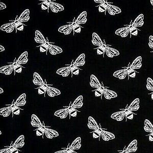 Hoffman Fabric | White Silver Bee Toss on Black | By the Yard