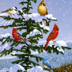 35&quot; Fabric Panel | David Textiles Digital Christmas Songbirds Cardinal Pine Tree