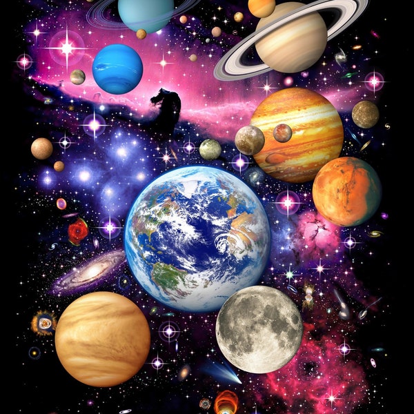 35" Digital Fabric Panel - David Textiles Planet Star Galaxy Scene