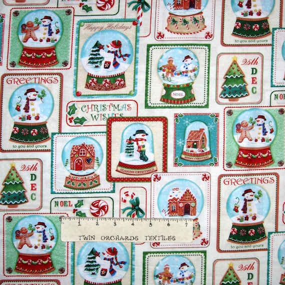 Fabric-Creme Yuletide patterns in patches allover