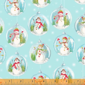 Christmas Fabric | Snow Day Digital Snowman Snow Globe Blue | Windham YARD