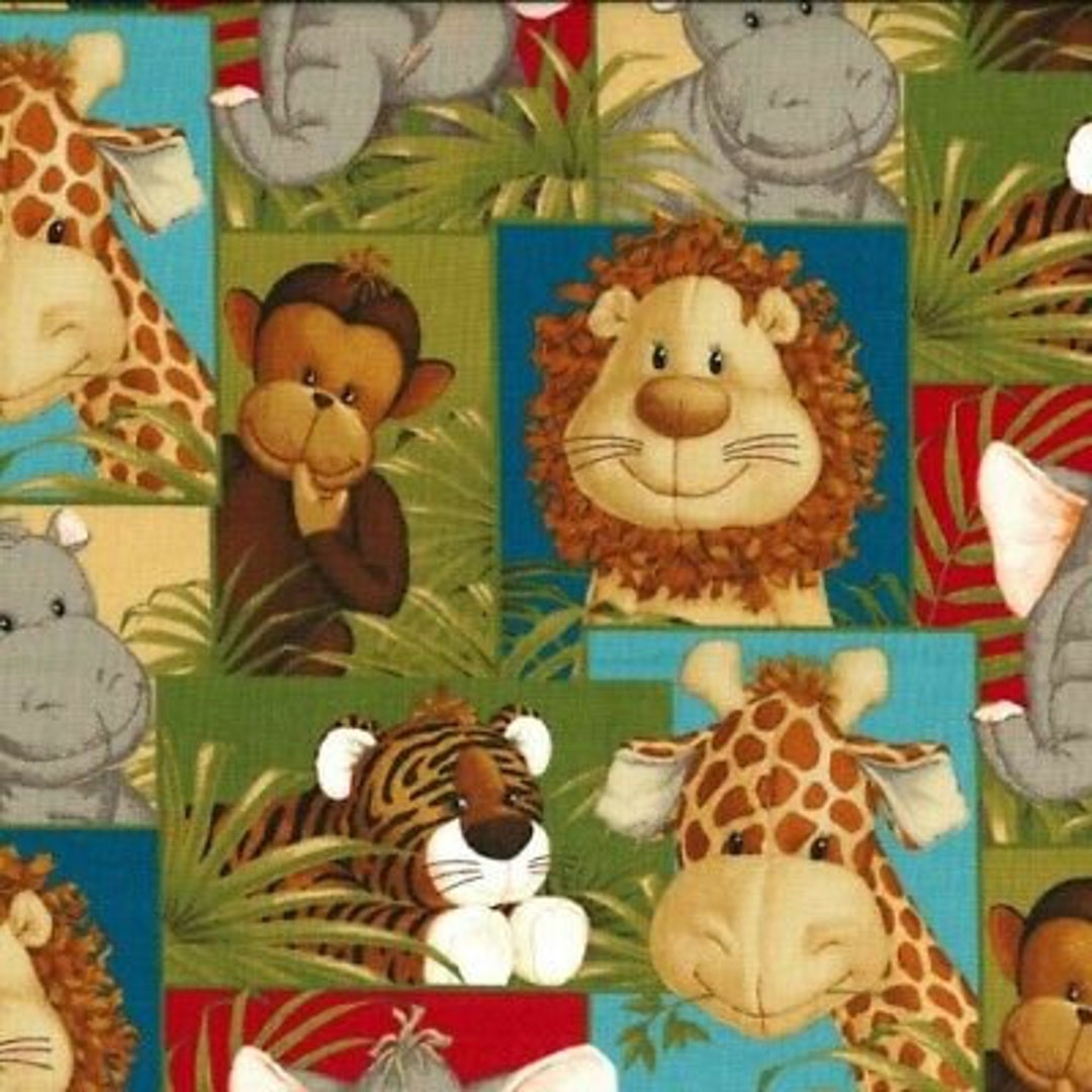 Fabric Traditions Jungle Babies Quilt Panel Nursery Cotton Fabric