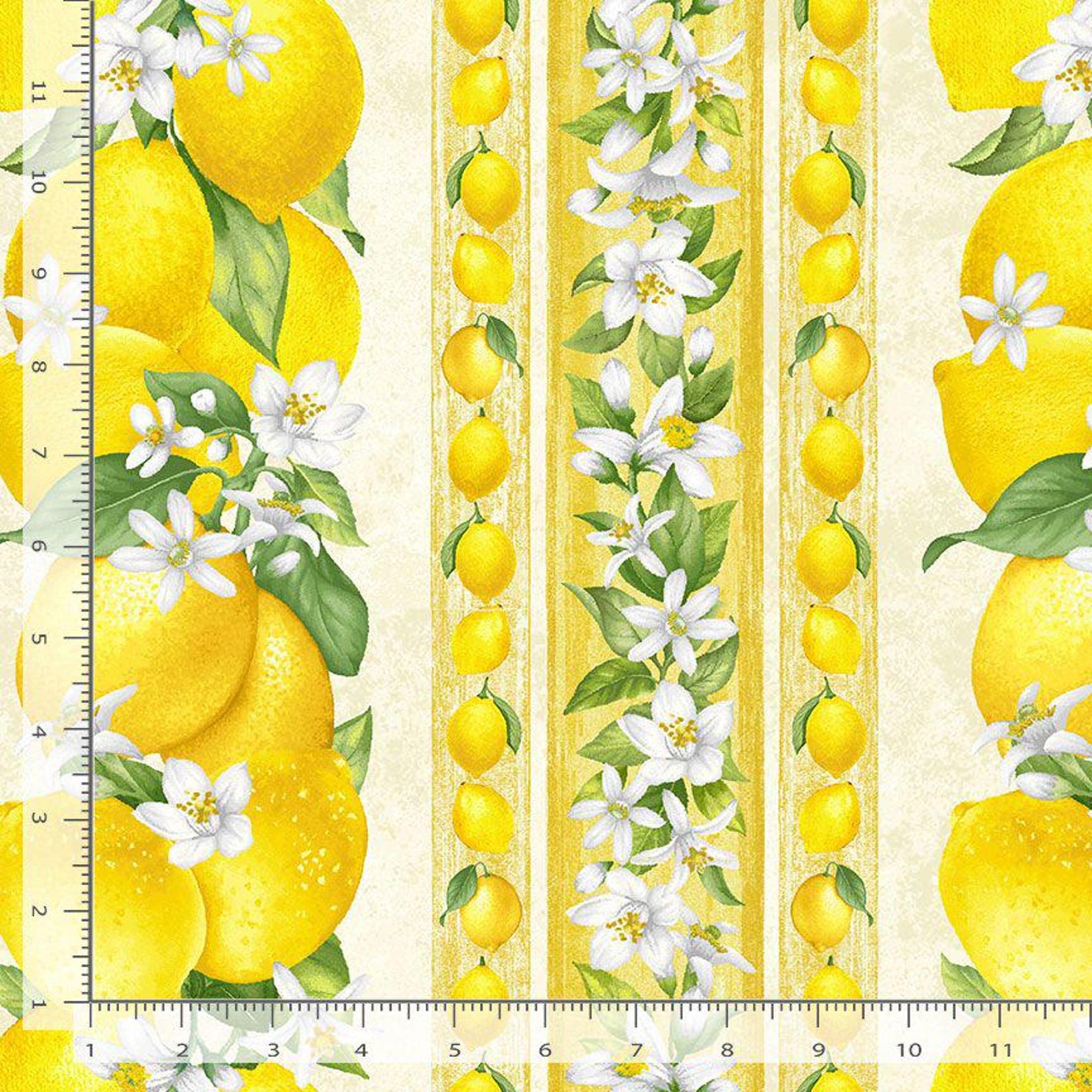 Fruit Fabric | Lemon Bouquet Yellow 11" Stripe | Timeless Treasures ...