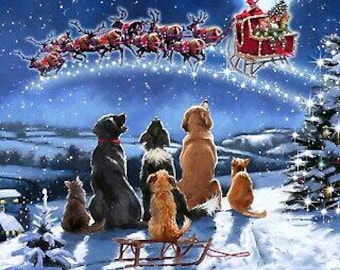 35&quot; Digital Fabric Panel - David Textiles Christmas Midnight Meeting Santa Dog