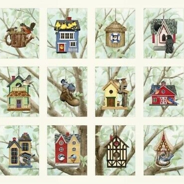 23" Fabric Panel - Elizabeth's Studio Housing Boom Birdhouse Blocks