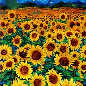 23&quot; Fabric Panel | Timeless Treasures Sunflower Symphony Flower Field Yellow