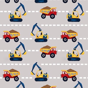 Kids Fabric | Under Construction Truck Stripe Gray | Studio E YARD