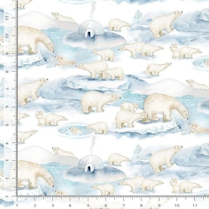 Animal Fabric | Polar Bear Igloo Snow Scene Blue | Timeless Treasures YARD