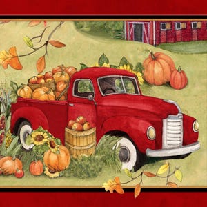 35&quot; Fabric Panel | Springs Susan Winget Fall Harvest Red Pickup Truck Pumpkin