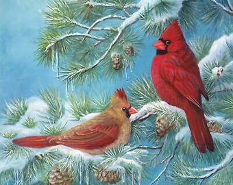 35" Fabric Panel | David Textiles Digital Winter Haven Christmas Cardinal Tree