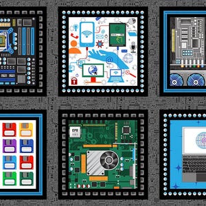 23&quot; Fabric Panel | Studio E Data Point Computer Chip & Storage Block Black