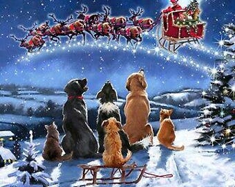35" Digital Fabric Panel - David Textiles Christmas Midnight Meeting Santa Dog