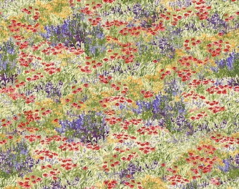 Dragonfly Dance Fabric | Packed Multi Watercolor Floral Print | Henry Glass YARD