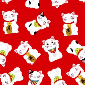 Food Fabric | Snacks Lucky Cat Toss Red | Freckle + Lollie YARD