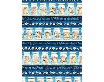 Nautical Fabric - Beach is My Happy Place Blue Stripe - Timeless Treasures YARD