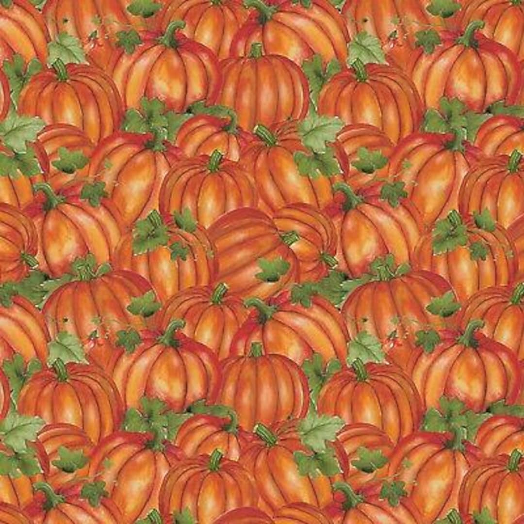 Autumn Fabric - Colors of Fall Leaf Packed Orange Pumpkins - Wilmington ...