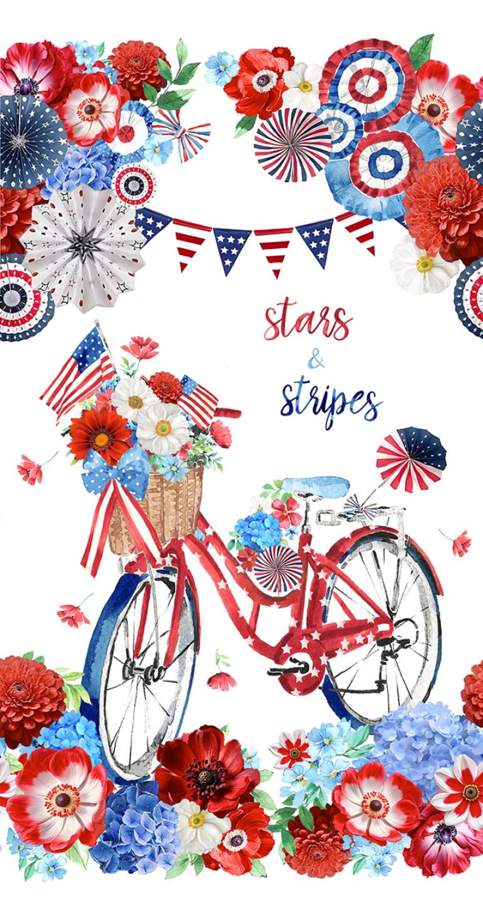 23" Fabric Panel | Timeless Treasures Stars Stripes Patriotic Floral ...