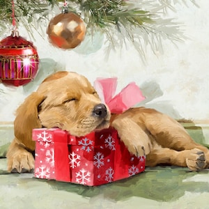 35&quot; Fabric Panel | David Textiles Digital Sleepy Pup Christmas Tree Scene