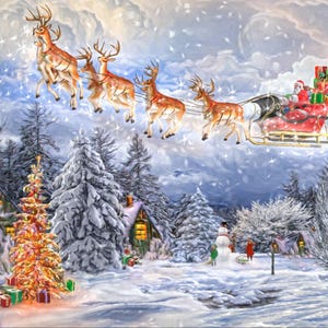 35&quot; Fabric Panel | David Textiles Digital Christmas Santa&#39;s Sleigh Ride Reindeer