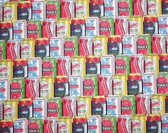 Food Fabric - Octoberfest Beer Can Stripe - Kanvas Benartex YARD