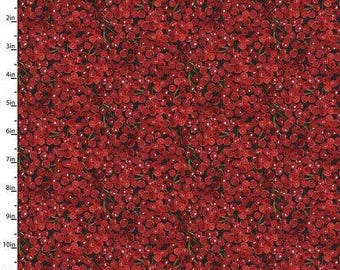 Christmas Floral Fabric - Small Red Berries on Black - Quilter's Palette YARD