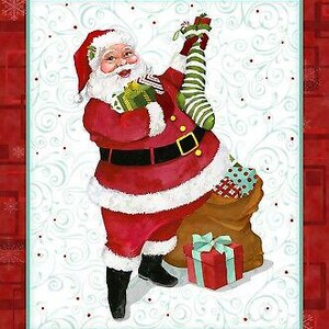 35&quot; Fabric Panel - Henry Glass Jolly Ole Soul Retro Santa Claus Christmas