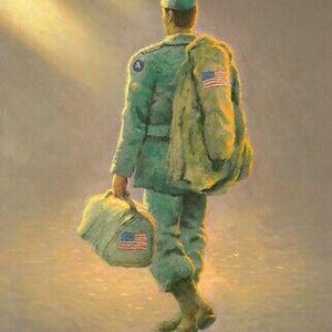 35" Digital Fabric Panel - David Textiles Thomas Kinkade Soldier Heading Home