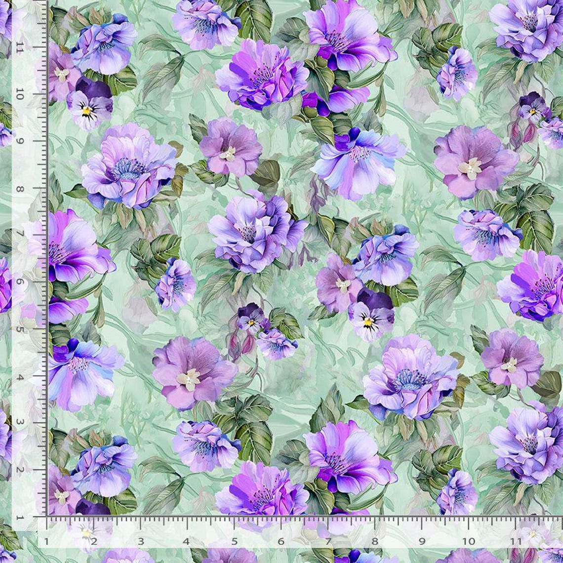 Floral Fabric | Garden Delight Purple Flower Bouquet | Timeless ...